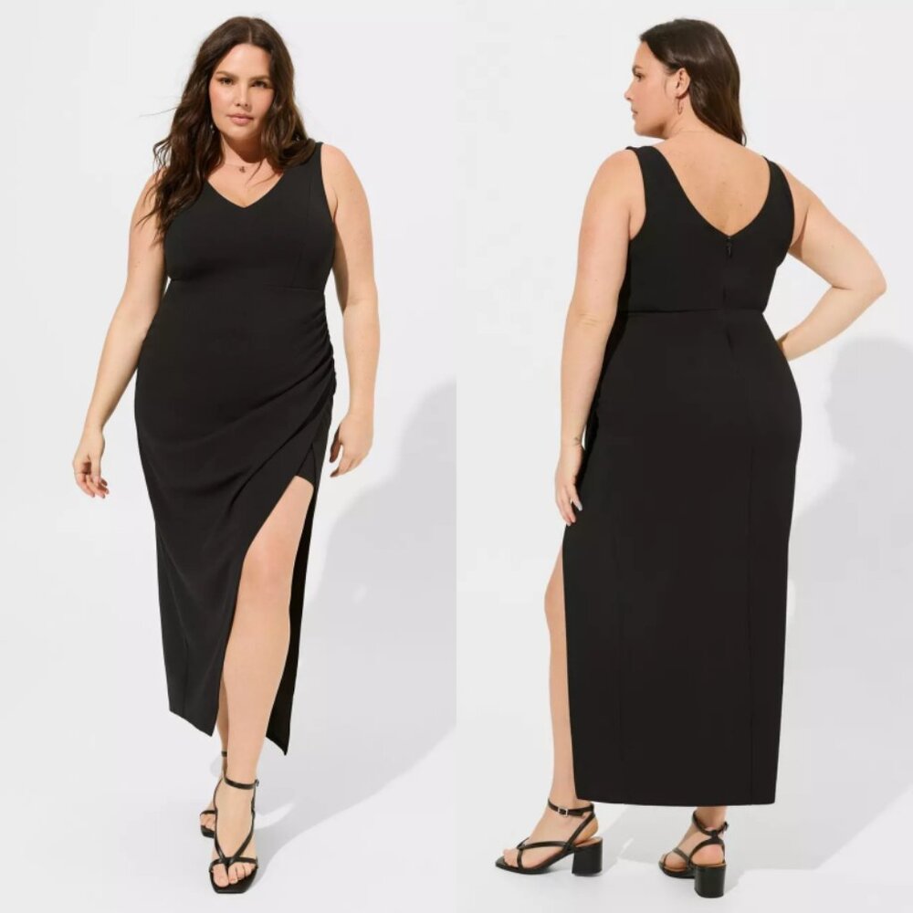 NWT Torrid Black Maxi Stretch Crepe V-Neck Column Dress 20